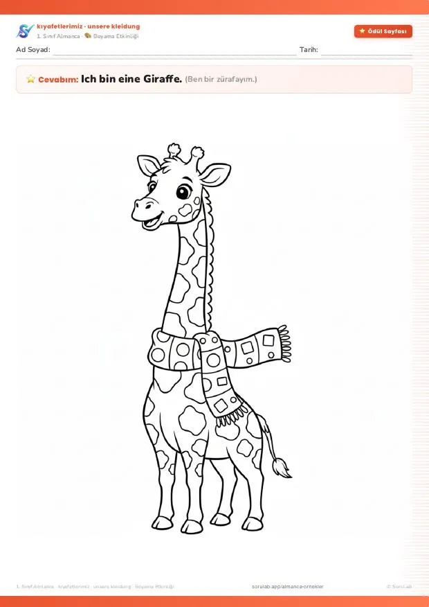 Zürafa — die Giraffe Almanca boyama sayfası önizleme